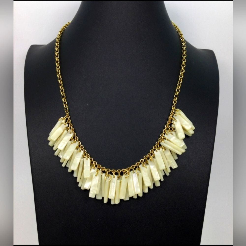 Ann Taylor Goldtone Marbleized Fringe Necklace NWT